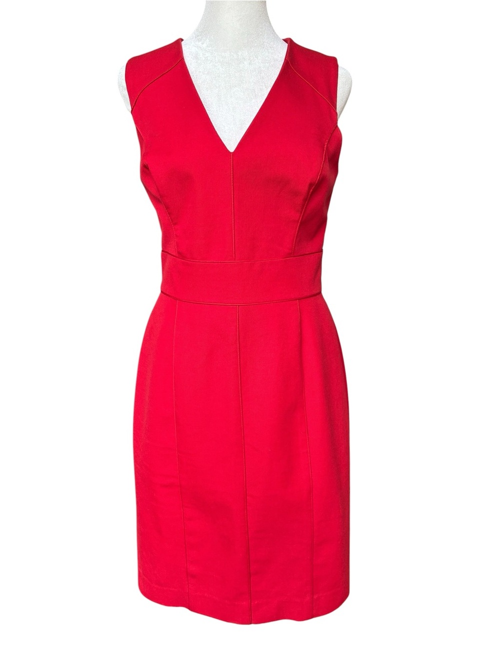 Banana Republic Red Fitted V-Neck Sleeveless Dress